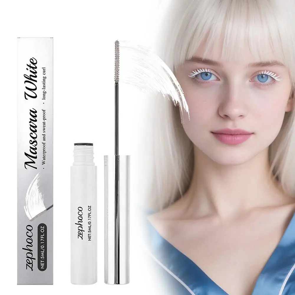 Máscara de pestañas rizada delgada blanca, resistente al agua, no es fácil de difuminar pestañas, pluma líquida rizada, maquillaje de ojos, herramienta cosmética para festivales