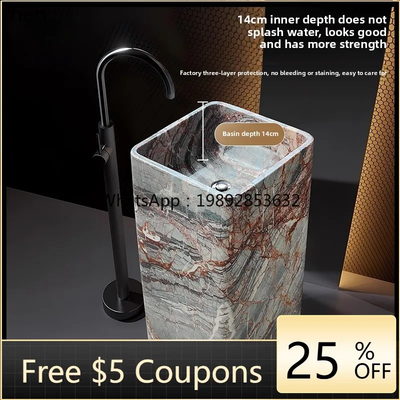 

natural marble wash basin household hotel light luxury square column basin integrated floor bathroom washbasin