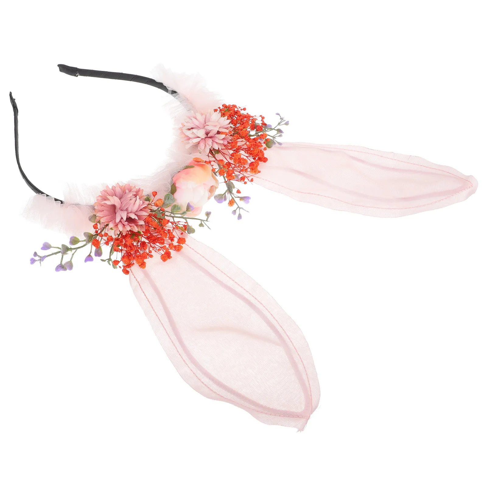 Bunny Ear Flower Hairband Delicate Rabbit Ear Shape Hair Hoop for Festival Party Costume Cosplay Performance Stage Headdress