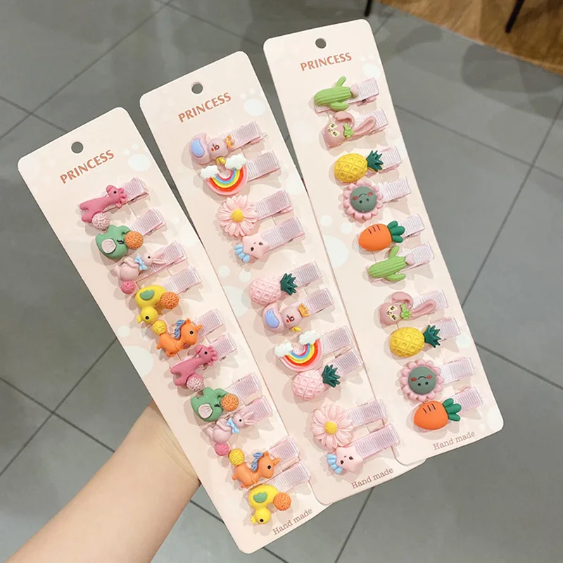 1 Set Cartoon Flower Fruit Rubber Bands Hairpins Girls Children Cute Hair Clips Kids Children Hair Bands Korean Hair Accessories