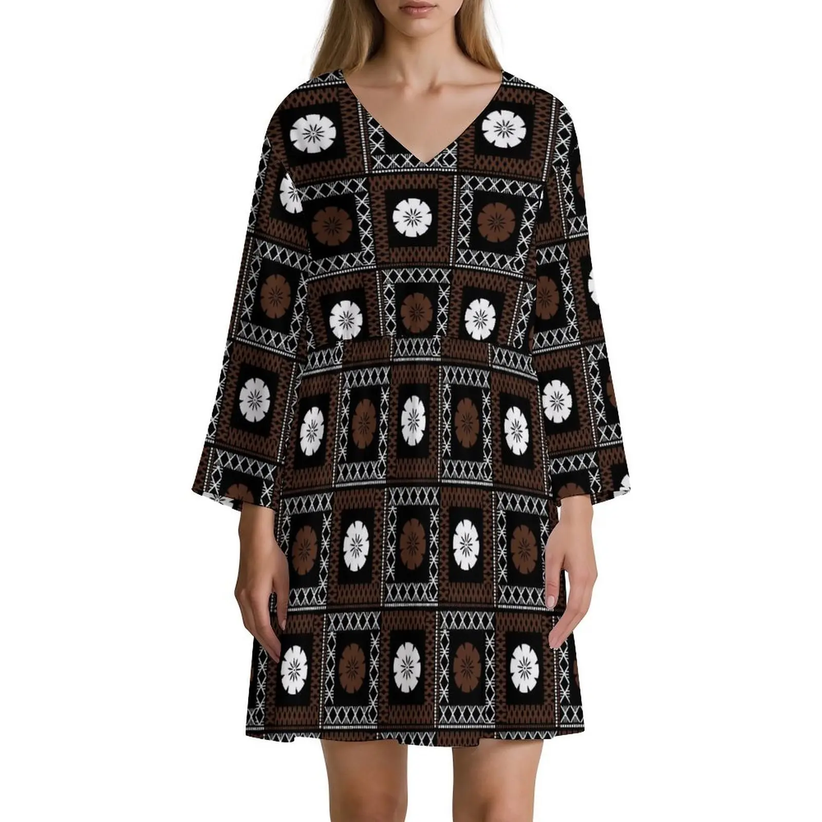 

Платье с v-образным вырезом и короткими рукавами на заказ для женщин, полинезийское Самоанское искусство, модная короткая юбка с 3d принтом