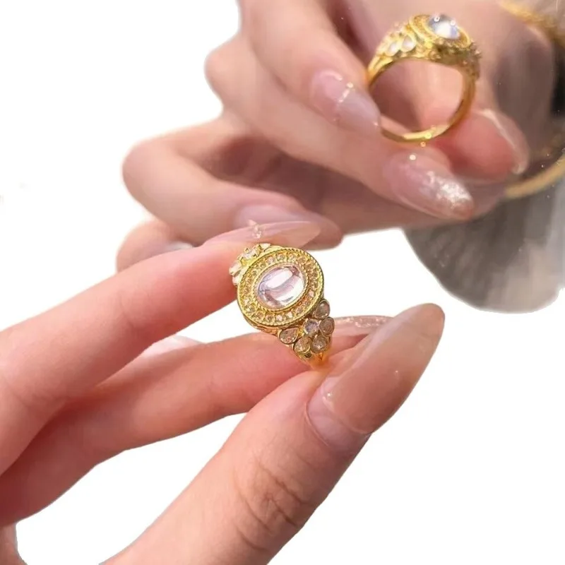 خاتم ضوء القمر الأبيض، مجوهرات متخصصة ومتعددة الاستخدامات، مزاج مجوهرات راقي رائع، مجوهرات فاخرة خفيفة، التنقل اليومي