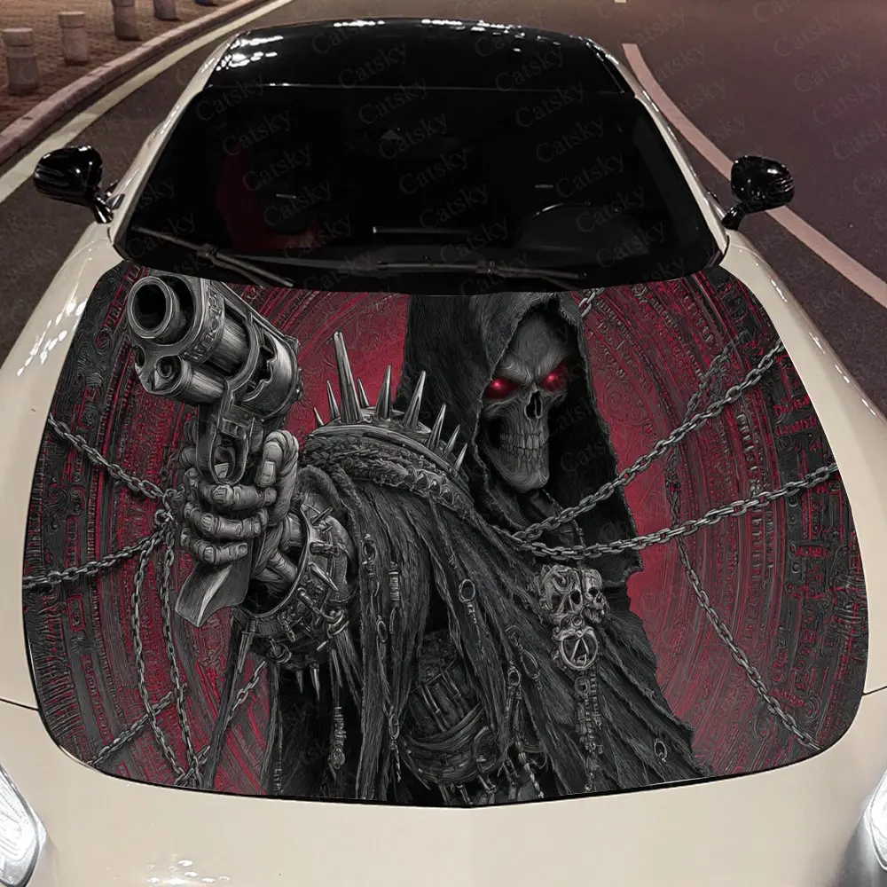 

Artistic Fiery Skull Auto Cover Sticker, Waterproof and Self-adhesive Auto Hood Decal, Auto Vinyl Wraps, Cool Car Exterior Decal