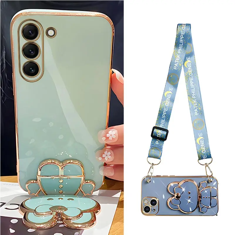 Spiegel Cross body Lanyard Telefon halter Fall für Samsung Galaxy S21 S20 S22 S23 S10 S9 S8 Note 10 20 plus Ultra Stand Strap Cover