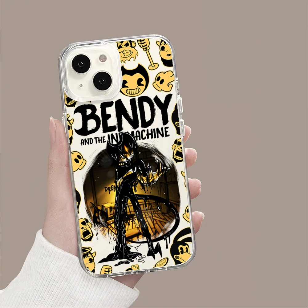 Game B-Bendy and the I-Ink M-Machine Horror Phone Case For iPhone 11 13 16 15 14 12 Pro Max Plus Clear Transparent Soft Shell