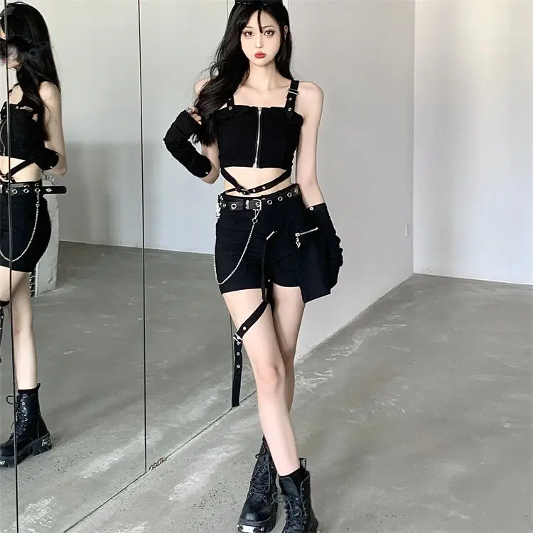 Dark Element Harajuku Punk Streetwear Shorts Women Sexy Casual Vintage Skinny Short Korean Fashion Emo Clothes Gift Belt Chain