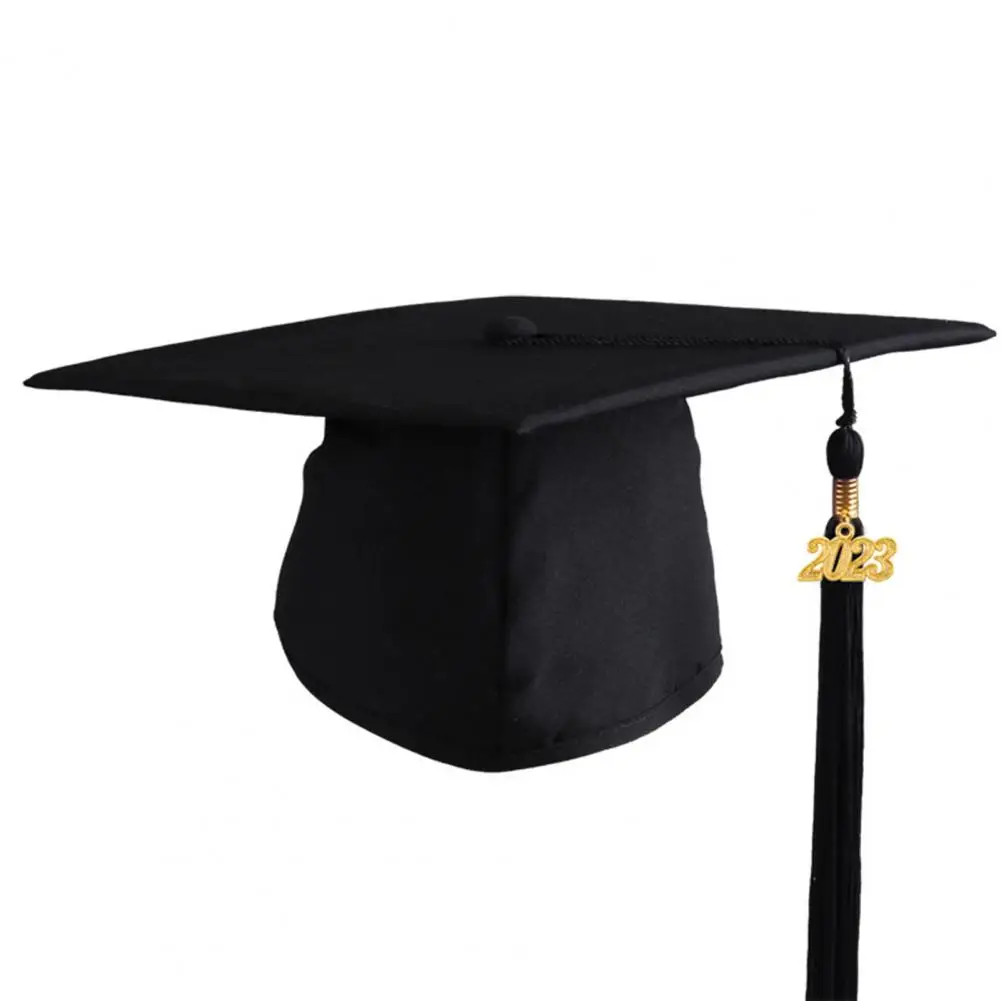 2023 Unisex College Graduation Gown Hat Set Clothing with Tassel Zipper Closure Loose Cardigan Dress-up Black Graduation Uniform