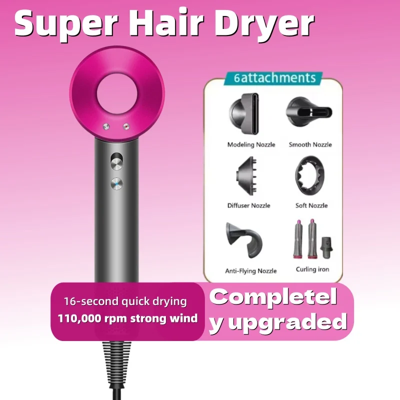 

Professional Leafless Hair Dryer 1600W Quick Dry Negative Ion Hair Styling Blow Dryer with Curly Hair Nozzle for salon and home