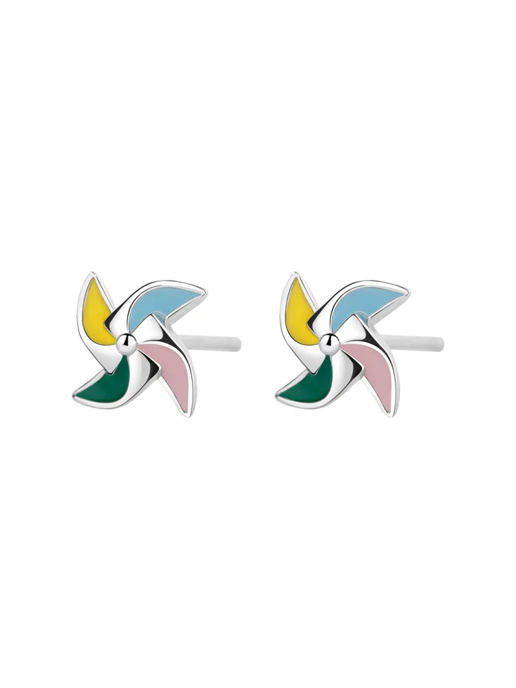 Luxury Multicolor Windmill Earrings For Women Stainless Steel Rainbow Lucky Piercing Stud Ear New Fashion Cute Jewelry Gift