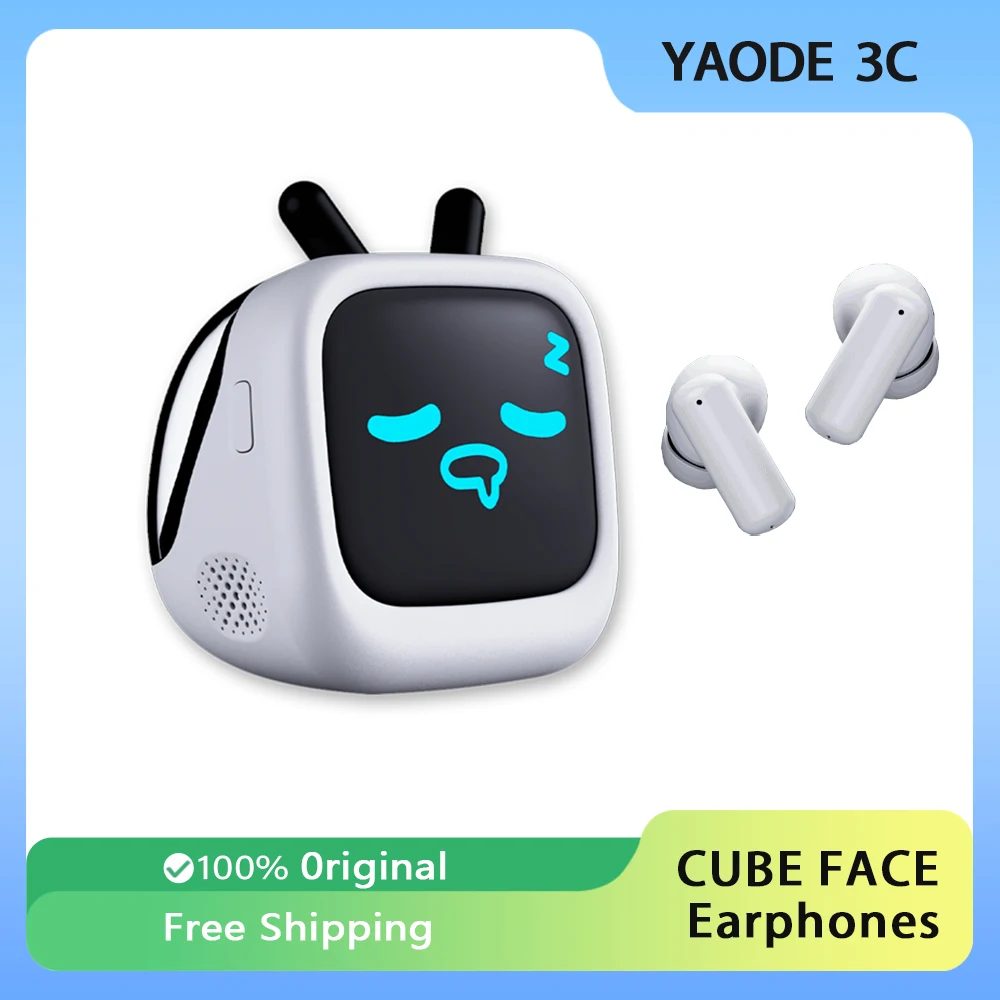 Bilibili CUBE FACE Earphones Small TV LCD Touch Screen True Wireless Bluetooth Portable Creative Mini-TV Headphones Office Gifts