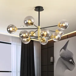 Modern Glass Ball Led Ceiling Chandelier Black Gold for Bedroom Living Dining Room Table Pendant Lamp Indoor Lusters Luminaire