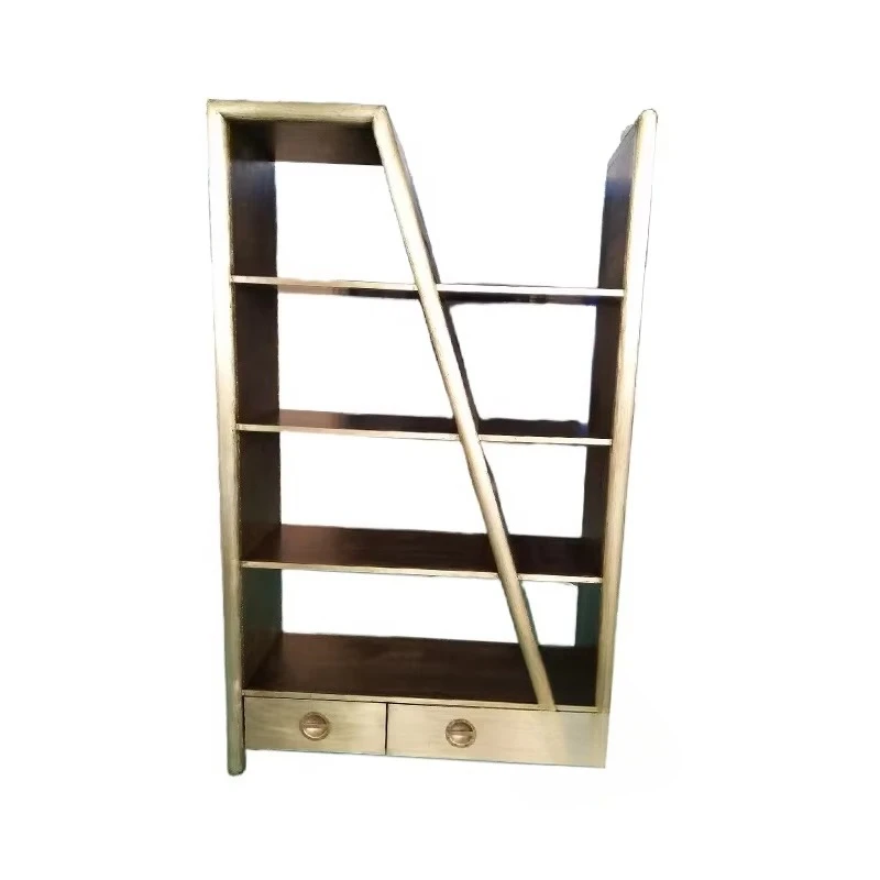 

Антикварная латунная стальная металлическая напольная подставка-стеллаж для книг, домашняя офисная полка для книг, мебель в индустриальном стиле для лофта