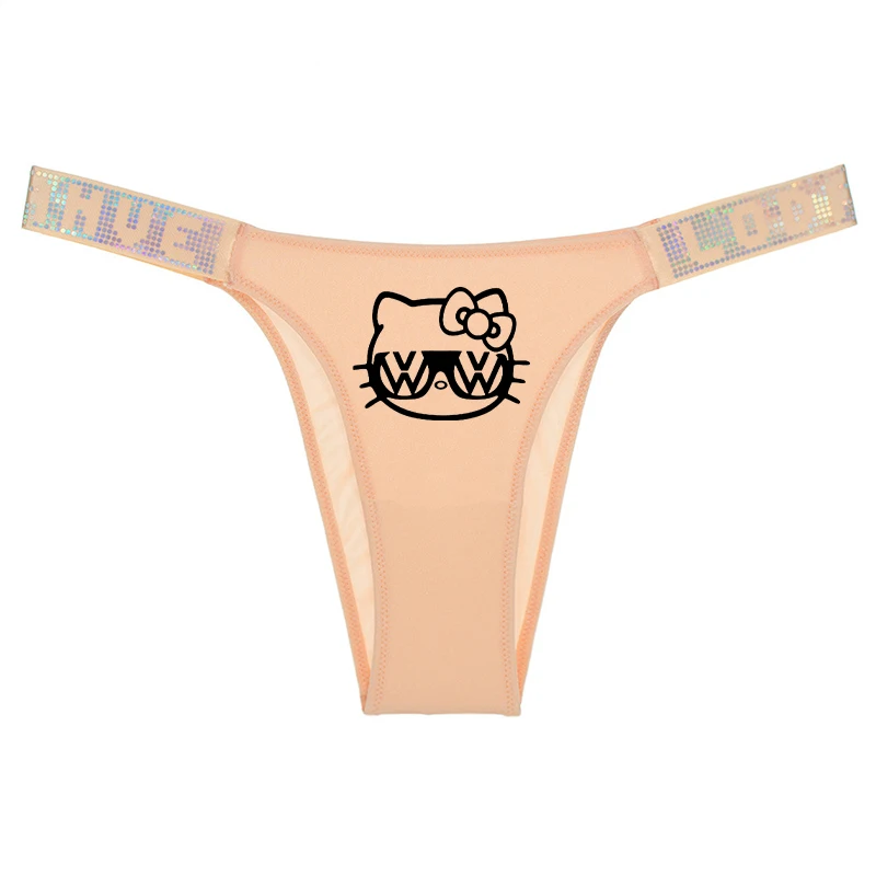 Couple Underwear Hello Kitty Women\'s Underwear Solid Color Cute Cartoon Low Waist G String Pants Wrapped Hip Girl Accessories