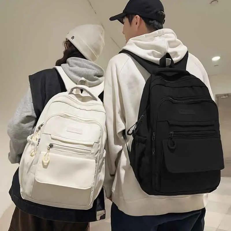 Versatile Solid Color Multi Pocket Backpack for Men and Women Campus Back to School Bookbag for Middle High School Student