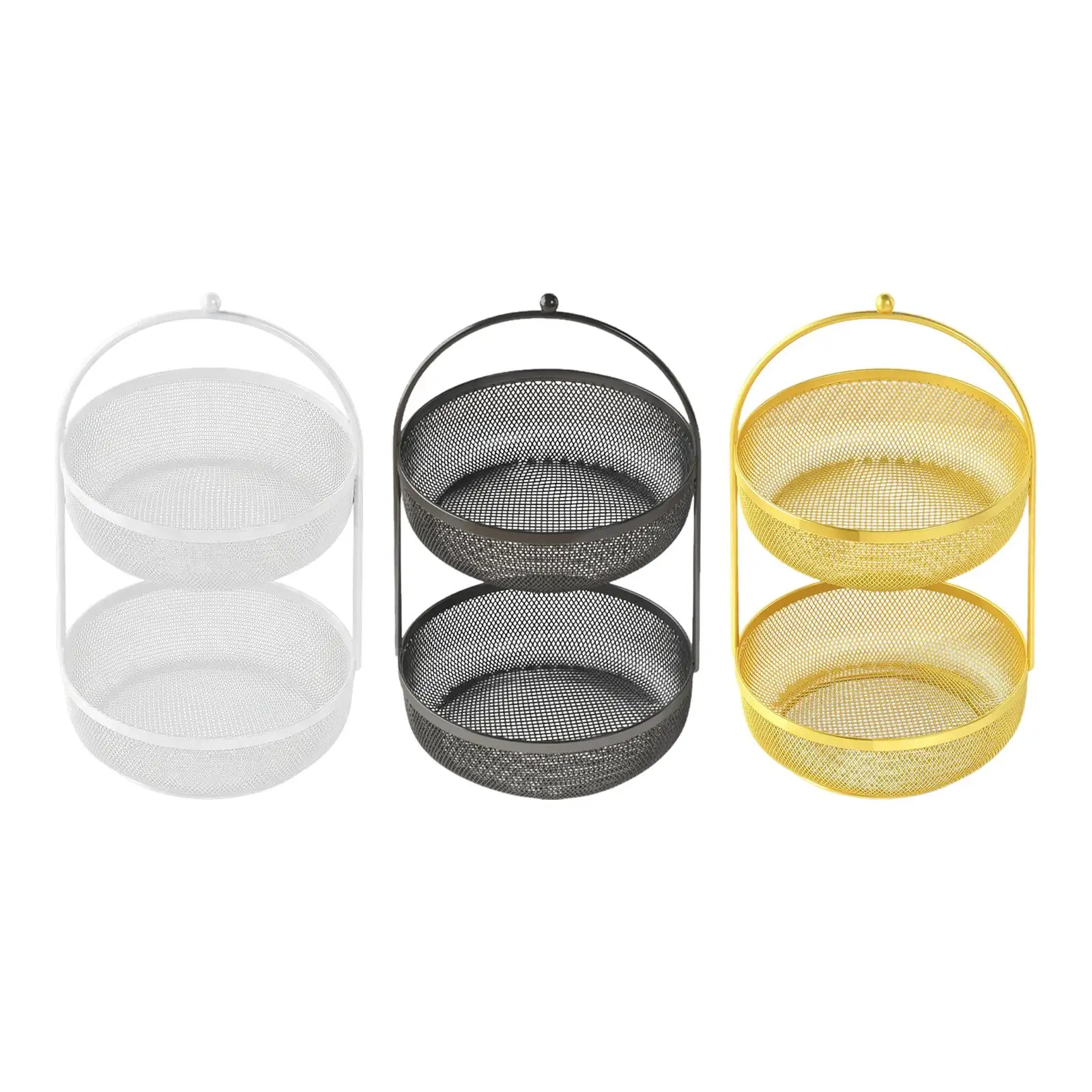 Two Tier Metal Fruit Basket Bowl Snack Organizer Stand Fruit Holder for Dining Room and Counter