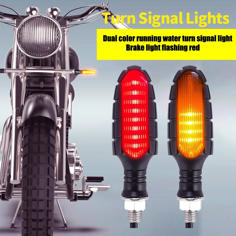 2Pcs Motorcycle 16LED Running Water Turn Signal Light Flashing Brake Lamp Dynamic Scanning of Tail Light Daytime Running Lights