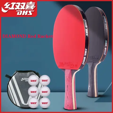 Original DHS DIAMOND Red 7-Ply Table Tennis Racket with Hurricane 3 Rubbers - Professional Original Ping Pong Paddle Bat