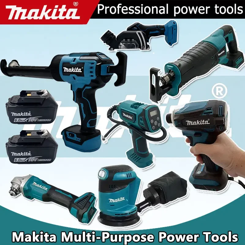 

Многофункциональный электроинструмент Makita: портативная 6-дюймовая цепная пила, электропила, резак, воздушный насос, электродрель для аккумулятора 18В.