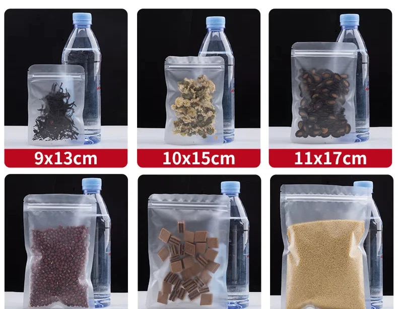 50 Stück mattierte transparente Druckverschlussbeutel, durchsichtige Kunststoff-Aufbewahrungsbeutel, Snack-Tee-Reißverschlussbeutel, Verpackungszubehör, wiederverwendbare Verpackungsbeutel – Detail 3