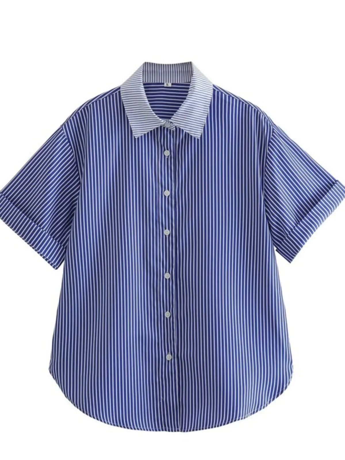 

Faionable Casual Stripe Color Blo ort Sve irt Women's Top Tee Colors Straight Cut French Sle Collar irt