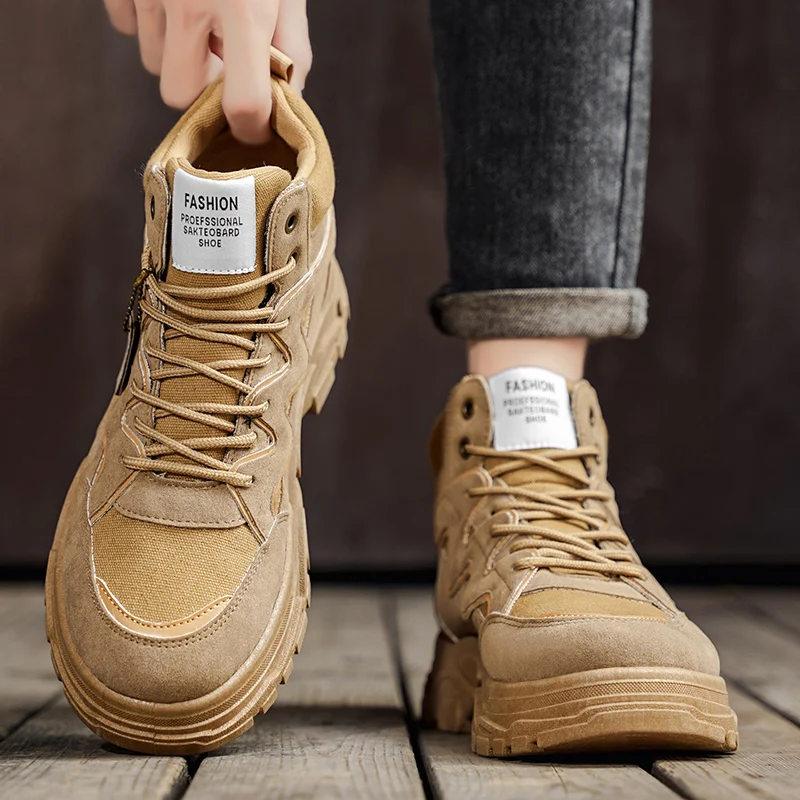 Botas de tobillo para hombre, zapatos de senderismo al aire libre, zapatos de trabajo ligeros antideslizantes para hombre, Botas del desierto