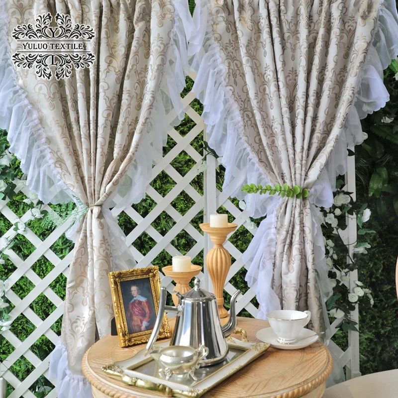 French Rococo Light Luxury Curtain Finished Semi-blackout Vintage Jacquard Princess Lace Hook Punch Bedroom Curtain