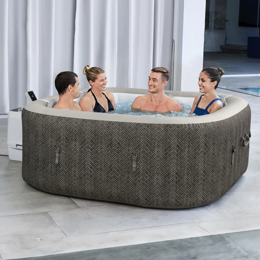 4 To 6 Person Inflatable Hot Tub，Square Portable Outdoor Spa with 140 Soothing AirJets and Cover，Inflatable Hot Tub