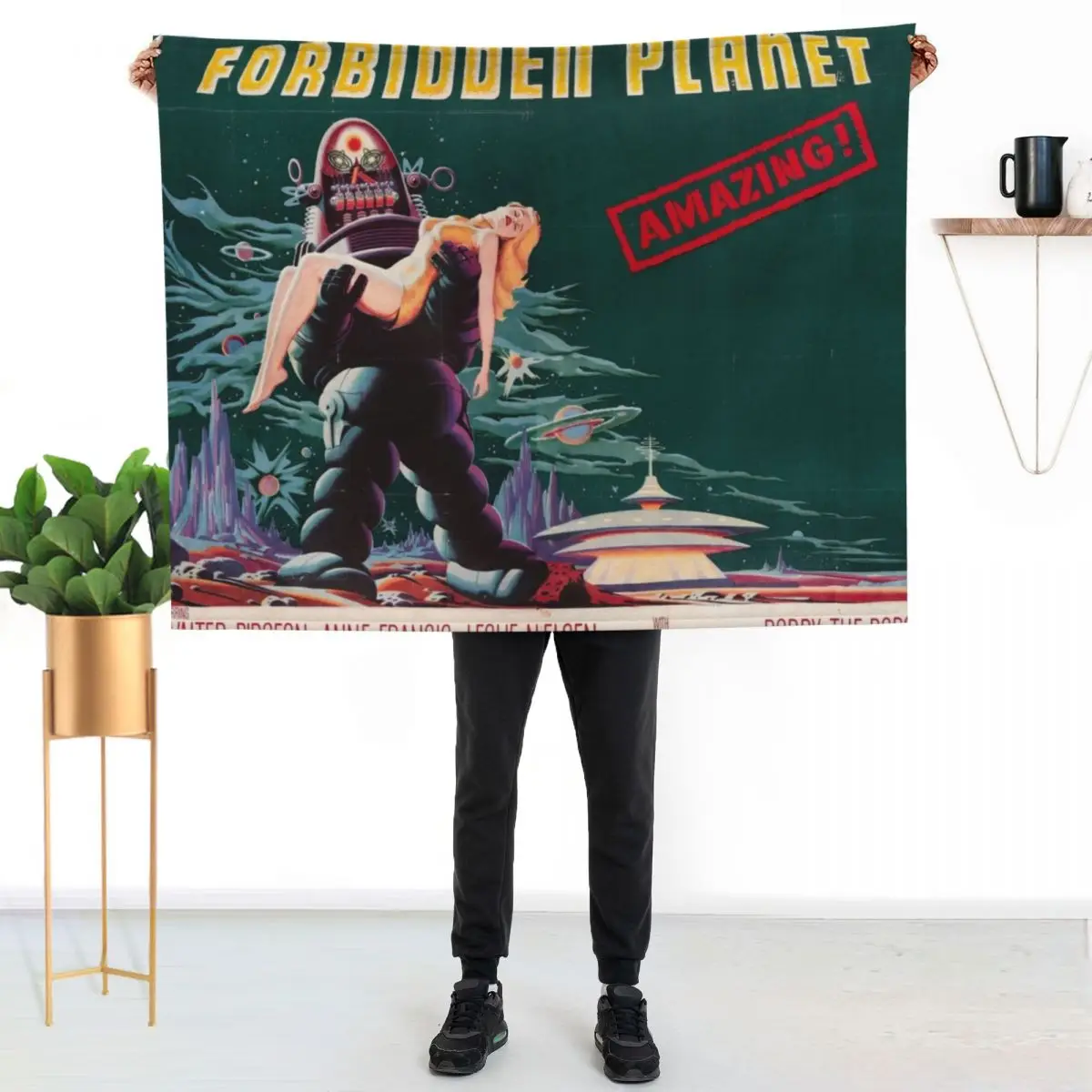 Forbidden Planet - 1956 Vintage Movie Poster Throw Blanket Summer Plaid blankets and throws Sofa Extra Large Throw Blankets
