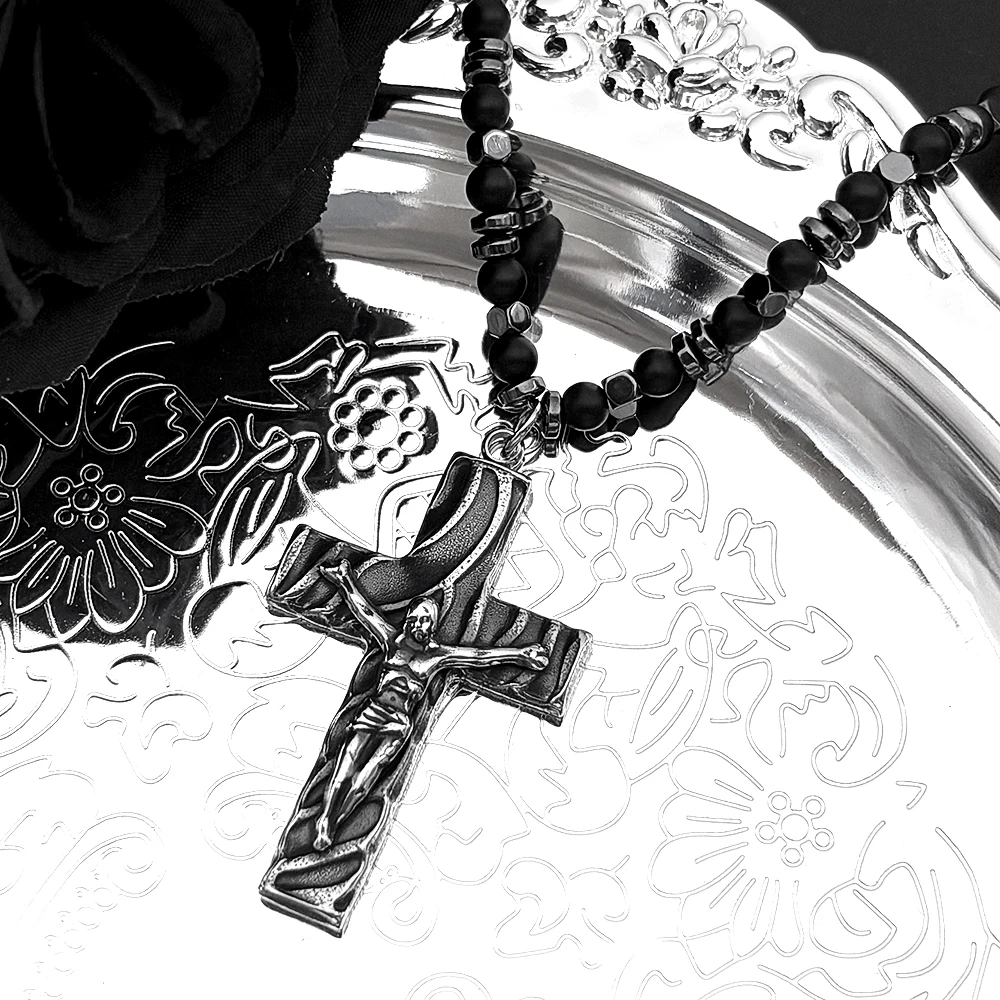 Пендант с крестом для мужчин и женщин, сталь, черный