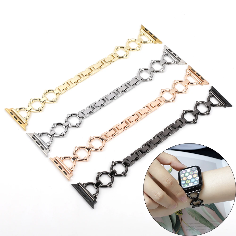Steel Strap for Watch Band Chain 45mm 42mm 44mm Women Metal Bracelet for Series 7 6 se 5 4 3 41mm 38mm 40mm Correa