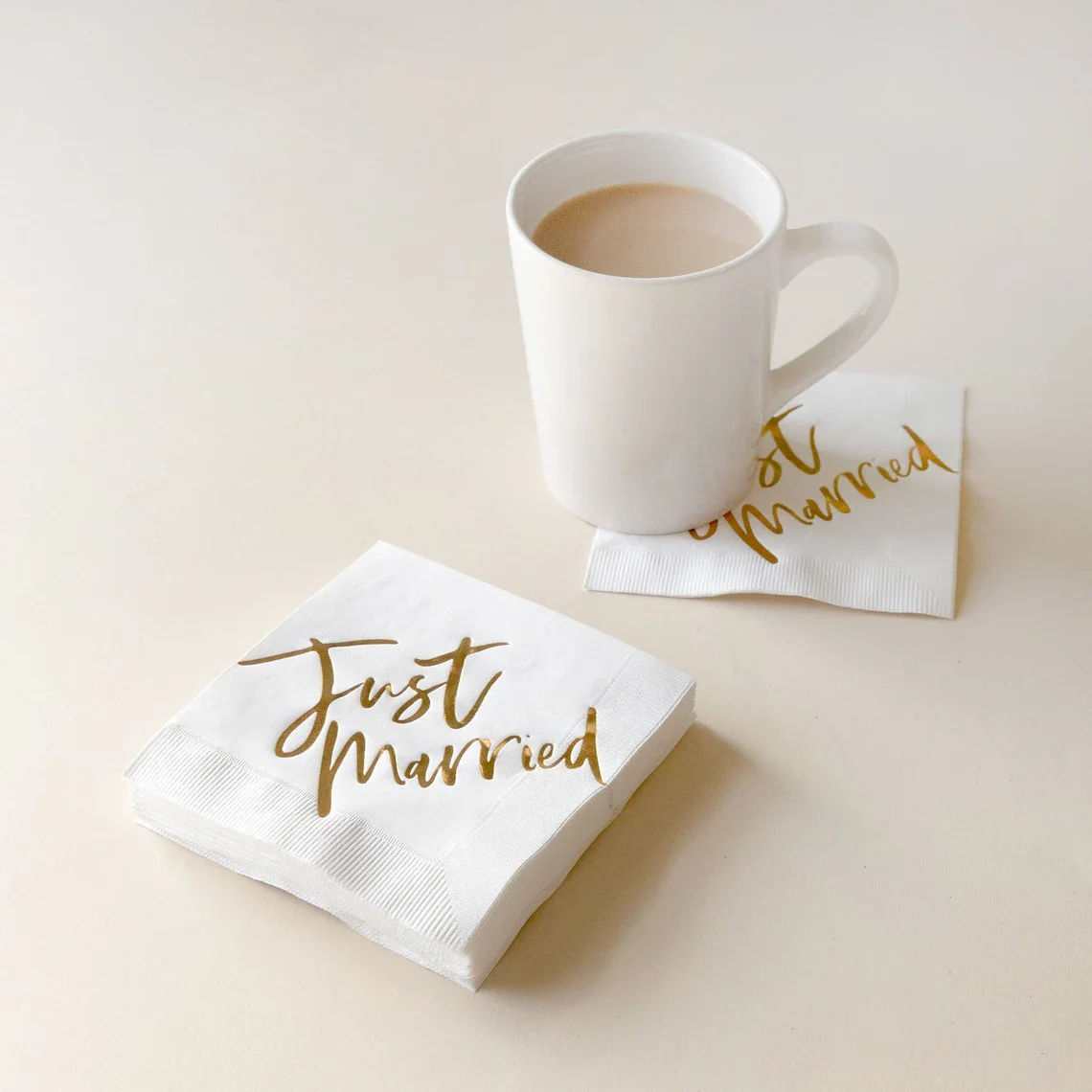 Just Married Beverage Napkins - Pack of 20 party napkins - Wedding Reception, Cocktail Hour, Dessert Table