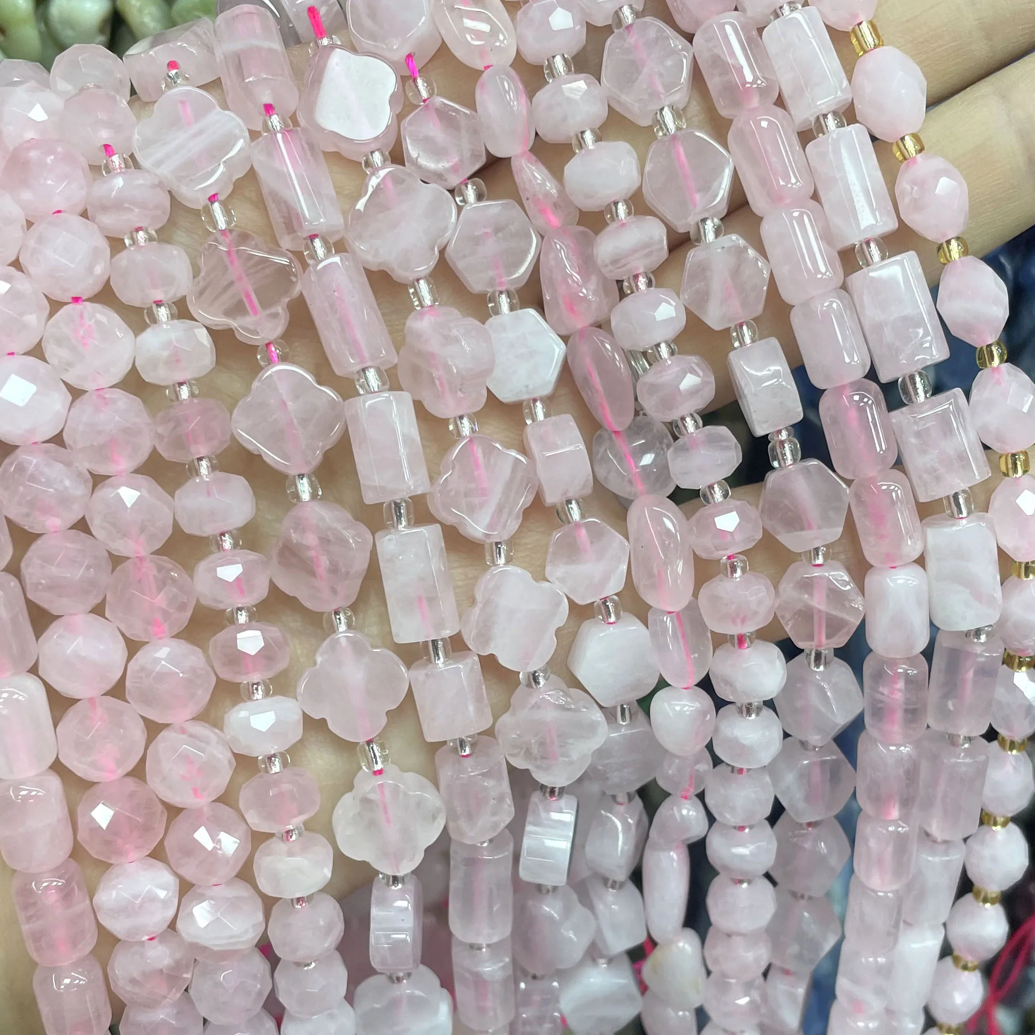 Natural Pink Rose Quartz Crystal Stone Faceted Round Cylinder Rondelle Beads For Jewelry Making Diy Bracelet Accessories