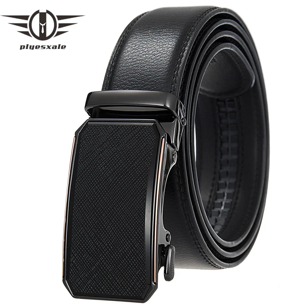 Plyesxale Tan Brown Black Mens Automatic Belts Luxury Real Genuine Leather Belt For Men High Quality 35mm Width Strap Male B962