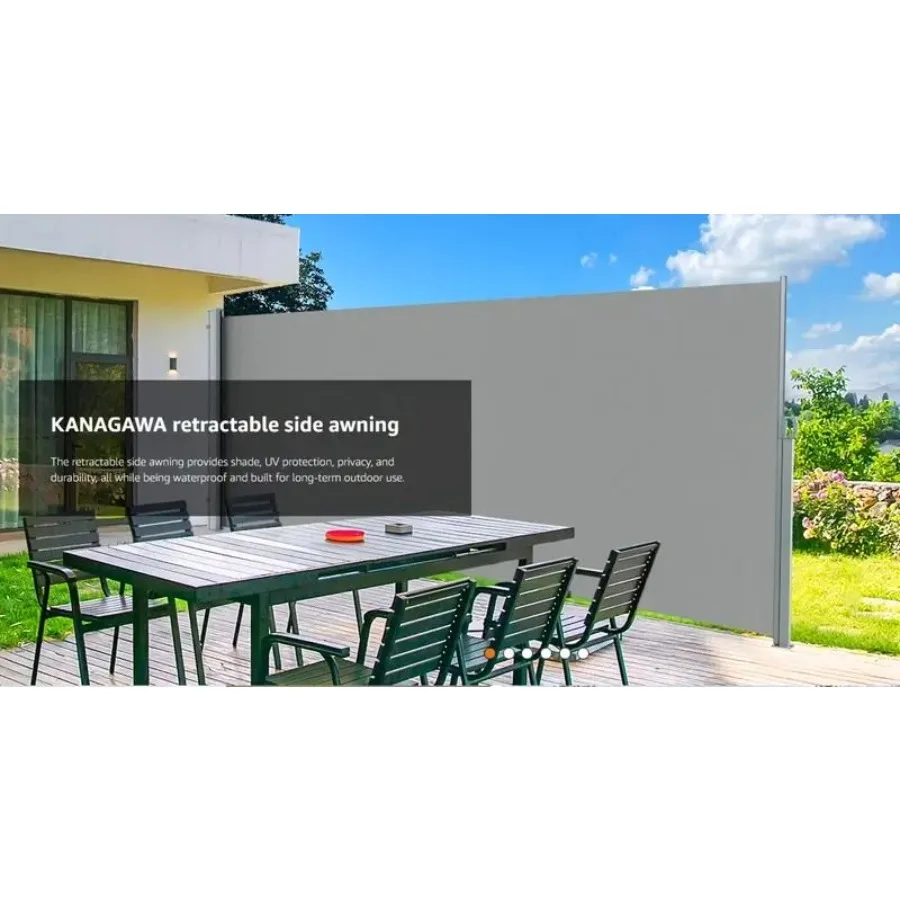 مظلة جانبية قابلة للسحب مقاس 71 × 118 بوصة شاشة خصوصية رمادية فاتحة مقاومة للماء من البوليستر المقاوم للأشعة فوق البنفسجية سهلة التركيب ومقاومة للصدأ #5