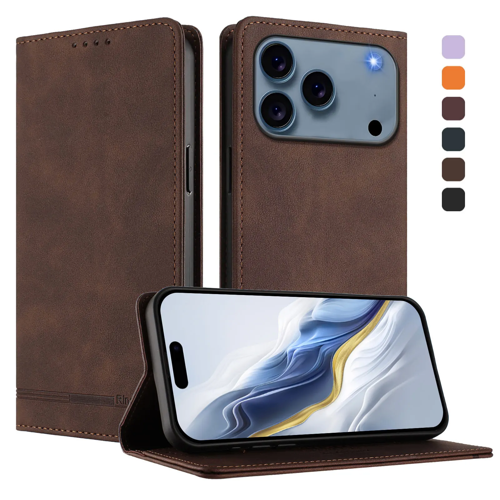 

RFID Blocking Wallet Phone Case for Iphone 17 16 15 Pro Max Frosted Matte Cover with Card Slots Wireless Charging Compatible