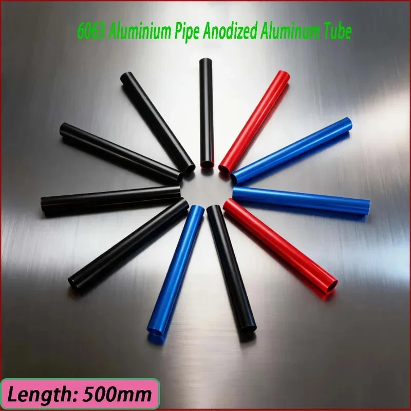 Length 500mm Anodized 6063 Aluminum Tube OD 5 6 8 10 12 14 15 16 18 20mm Wine Red Treasure Blue Matte Black