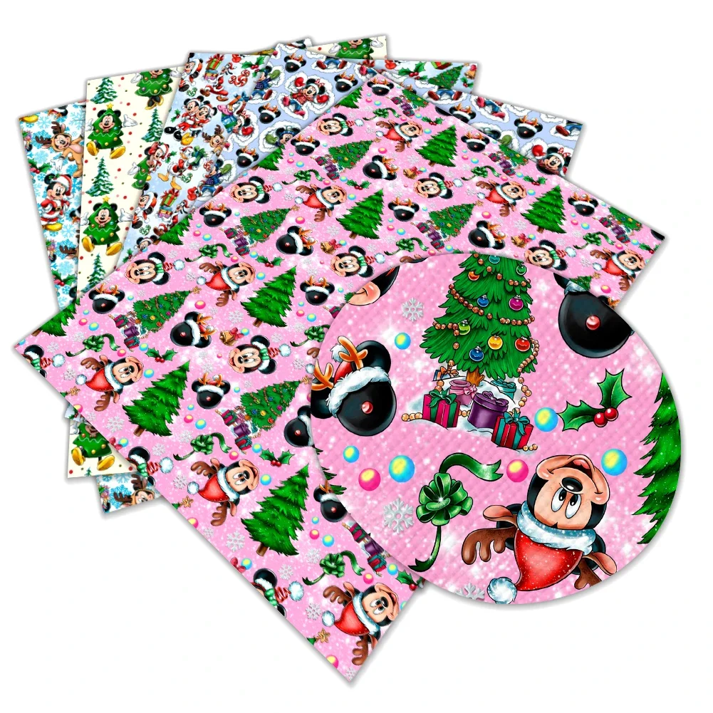 

Christmas Disney Mickey Design Xmas Printed Faux Leather Sheets Vinyl Sheets DIY Earring Hair Bow Crafts Leather 12*8"
