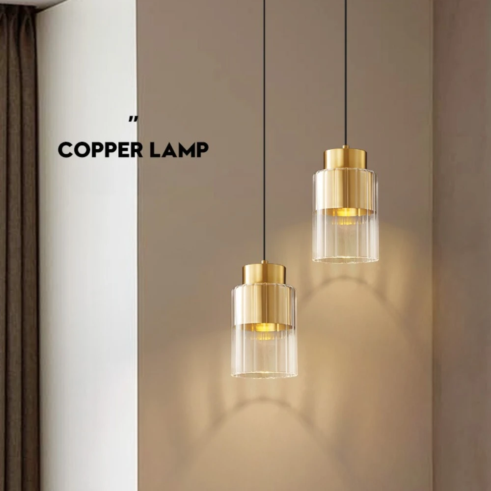 

Modern Simple All-copper Chandelier, Minimalist and Light Luxury Creative Bar Dining Room Artistic Glass Chandelier Indoor Decor
