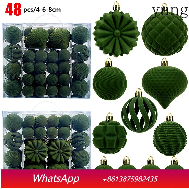 

CX New 48pcs Flocked Christmas Balls 4/6/8cm Set Plastic Ball Army Green Burgundy Ornaments