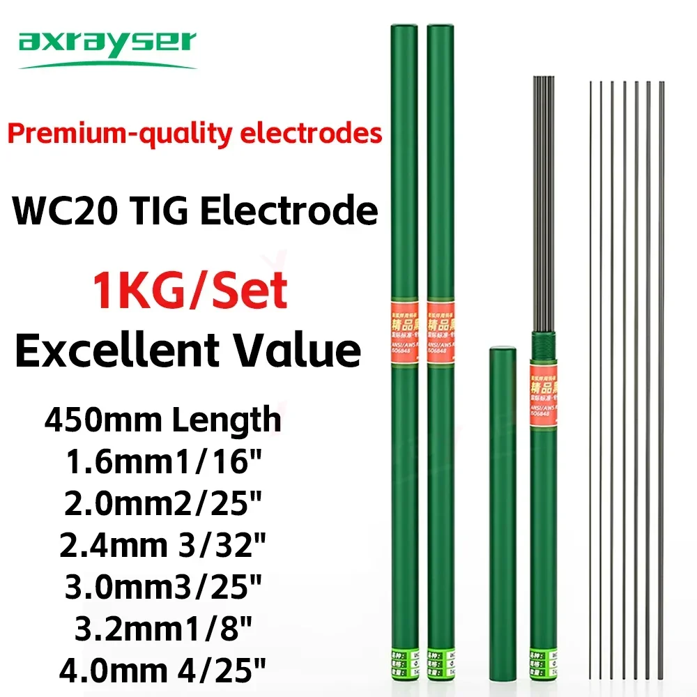 

1KG Pack TIG Electrode 450mm Electrode Head Needle 1.6mm 2.0mm 2.4mm TIG Electrode WC20 Electrode for TIG Welding Torch
