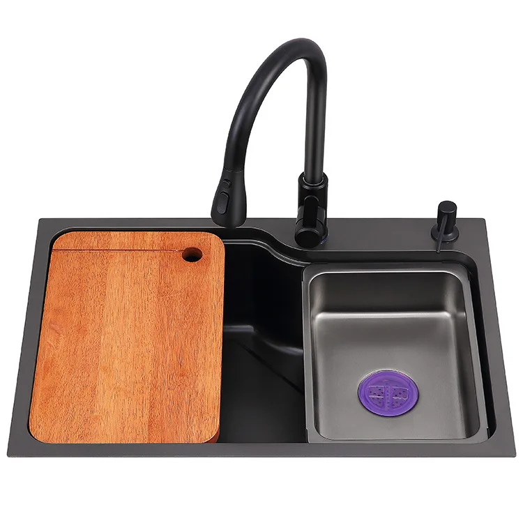 

Stainless steel nano handmade sink Taichung vegetable basin Drain sink on the right side of the kitchen Black large single