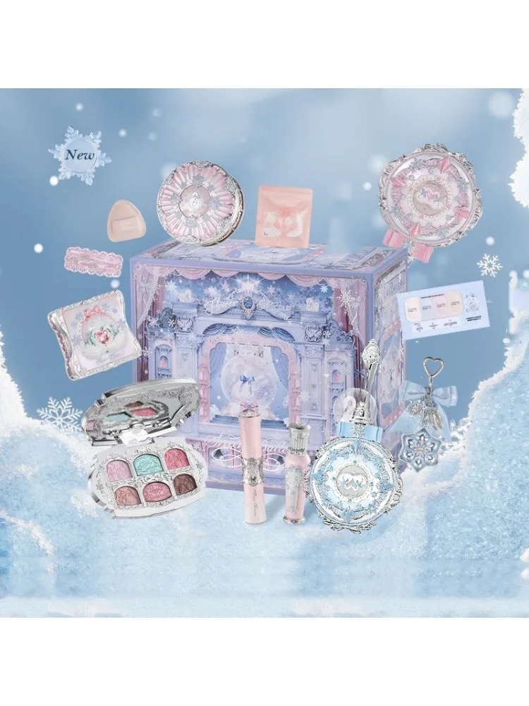 Flower Knows Snow Ballett Make-up Geschenkbox Samt-Rouge, Kompaktpuder, Schimmer-Lidschattenpalette, Langanhaltendes Concealer-Set