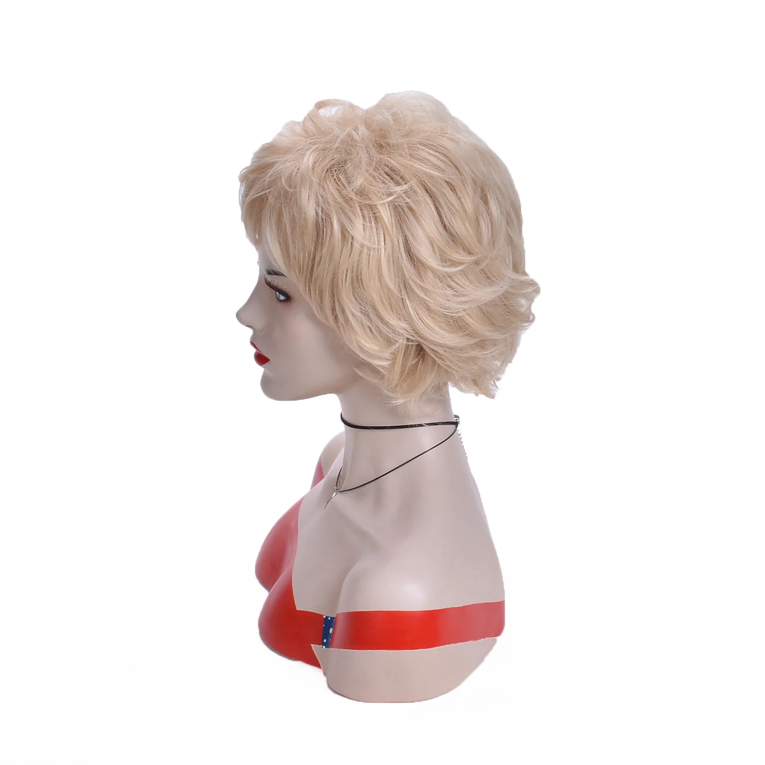 Ladies Short Blonde Curly Wig With Side Part Bangs Synthetic Wig For Women Daily Party Use