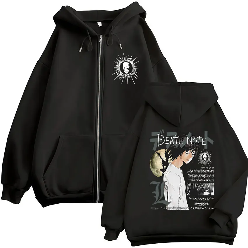 

Толстовки на молнии японского аниме Death Note L·Lawliet, мужская и женская одежда, модные толстовки с капюшоном на молнии в стиле хип-хоп, куртки, пальто