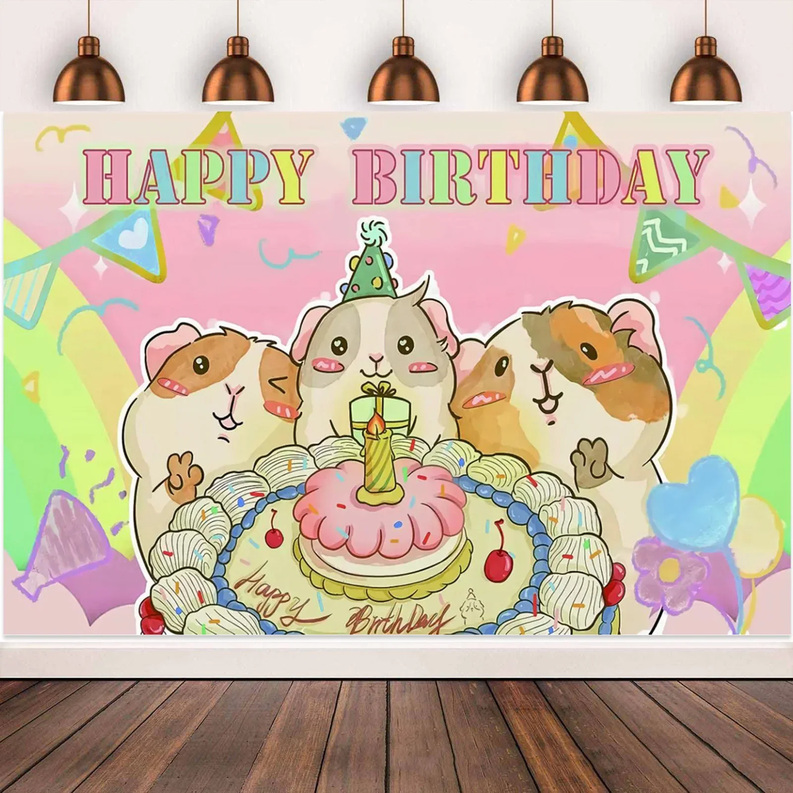 Guinea Pig Theme Birthday Background Decoration Happy Birthday Backdrop Cartoon Guinea Pig Birthday Party Supplies for Kids