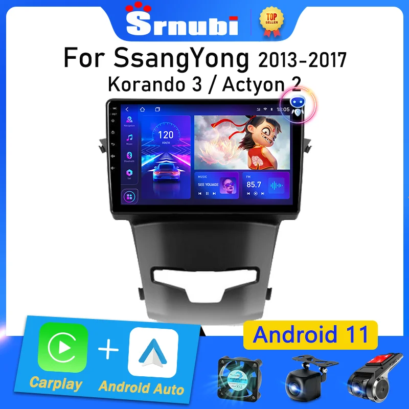 Srnubi Android 11 Car Radio for SsangYong Korando 3 Actyon 2 2013 2014 2015 2016 2017 Multimedia Player 2 Din Carplay Stereo DVD