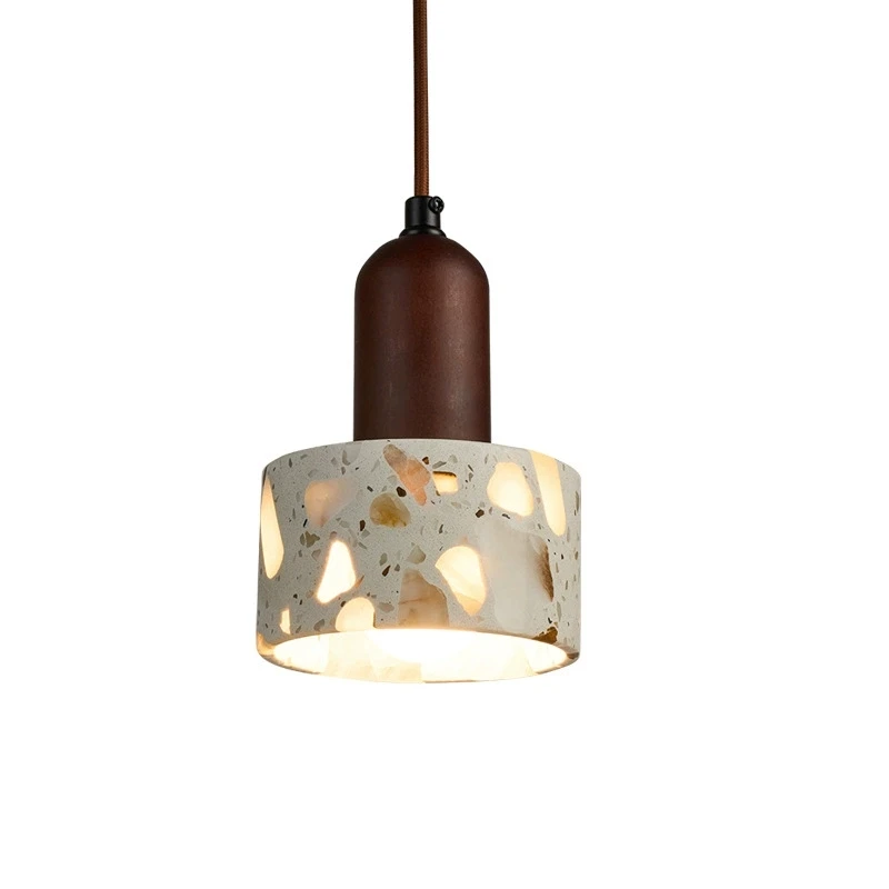 

Transparent marble pendant light Vintage bar counter, study room, terrazzo solid wood lighting fixtures