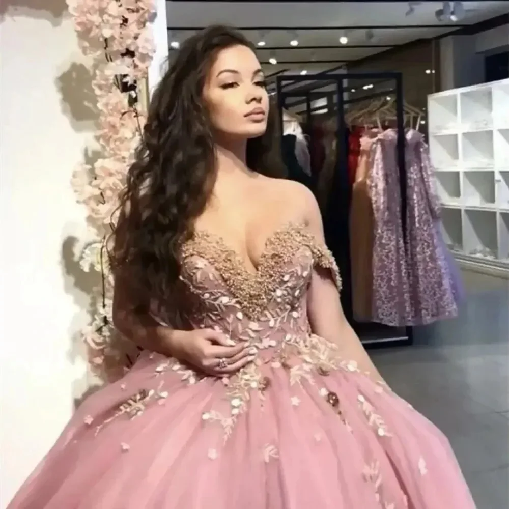 Elegant Popular Dusty Pink Ball Gown 15 Year Old Quinceanera Dresses Beading Off Shoulder Princess Birthday Party Gown Gift vest