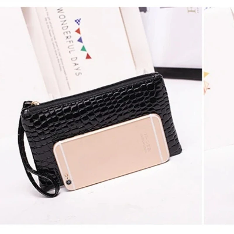 

New Women Crocodile Pattern PU Long Wallet Litchi Grain Coin Purse Female Bag Wrist Bags Zipper Phone Pocket Credit Card Holder