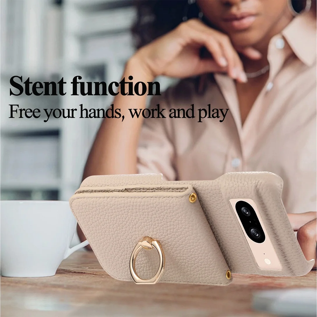 Luksusowe etui z funkcją portfela na karty, wykonane ze skóry, z paskiem na ramię, do Google Pixel 9 10A 10 11 Pro XL 8A 8Pro 7 7Pro 6A, z lusterkiem, funkcją makijażową i podstawką z pierścieniem. — zdjęcie produktu 5